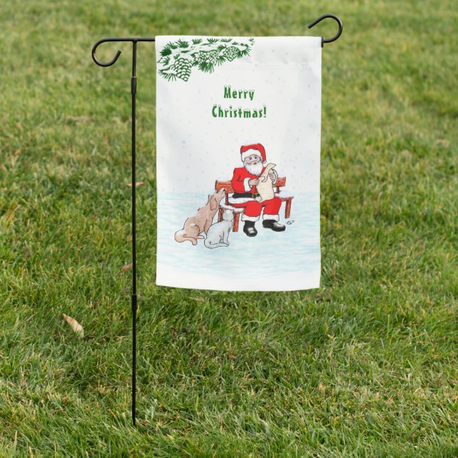 Merry Christmas! Santa Claus with Cat and Dog Garden Flag (In SItu)