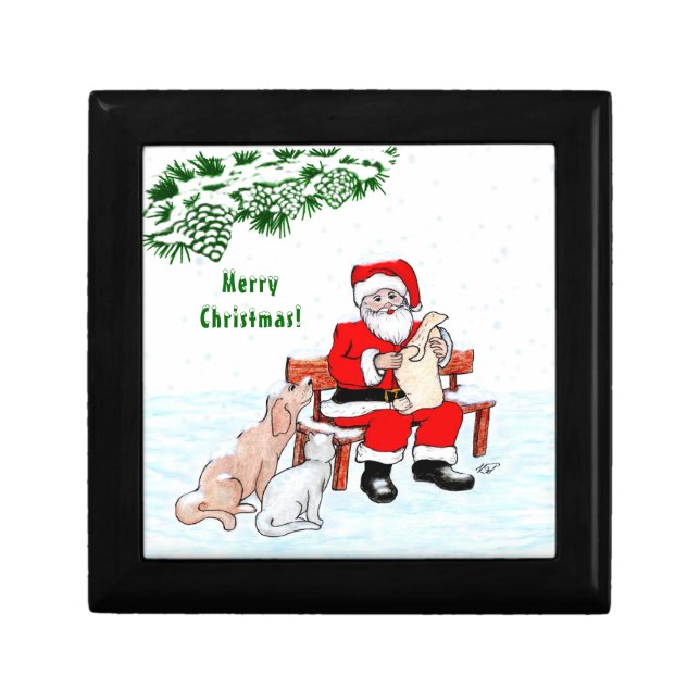 Merry Christmas! Santa Claus with Cat and Dog Gift Box (Front)