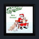 Merry Christmas! Santa Claus with Cat and Dog Gift Box<br><div class="desc">Merry Christmas! Santa Claus with Cat and Dog - colored pencil drawing by Krisi ArtKSZP >>> Store Category  >>> Merry Christmas for Kids >>> Santa Claus with Cat and Dog</div>