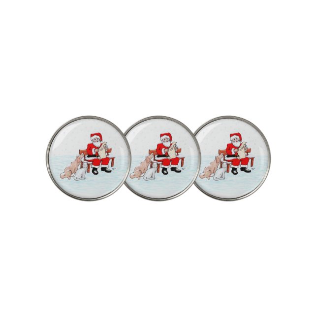 Merry Christmas! Santa Claus with Cat and Dog Golf Ball Marker (3 Up)