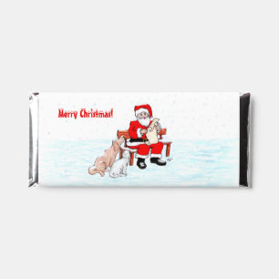 Merry Christmas - Santa Claus with Cat and Dog Hershey Bar Favors