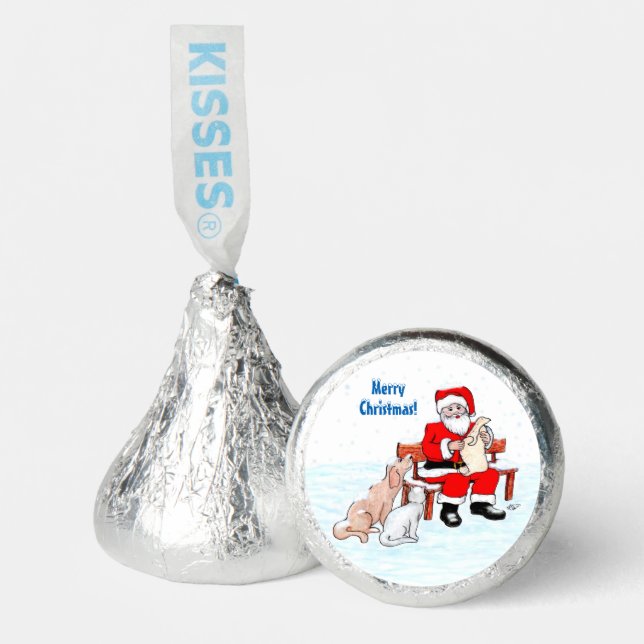 Merry Christmas - Santa Claus with Cat and Dog Hershey®'s Kisses® (Front)