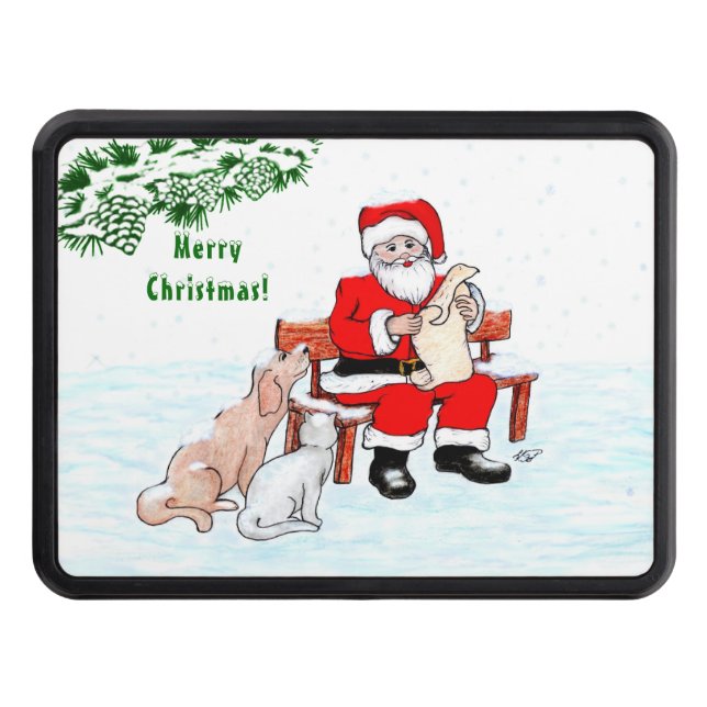 Merry Christmas! Santa Claus with Cat and Dog Hitch Cover (Front)