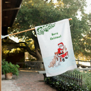 Merry Christmas! Santa Claus with Cat and Dog House Flag