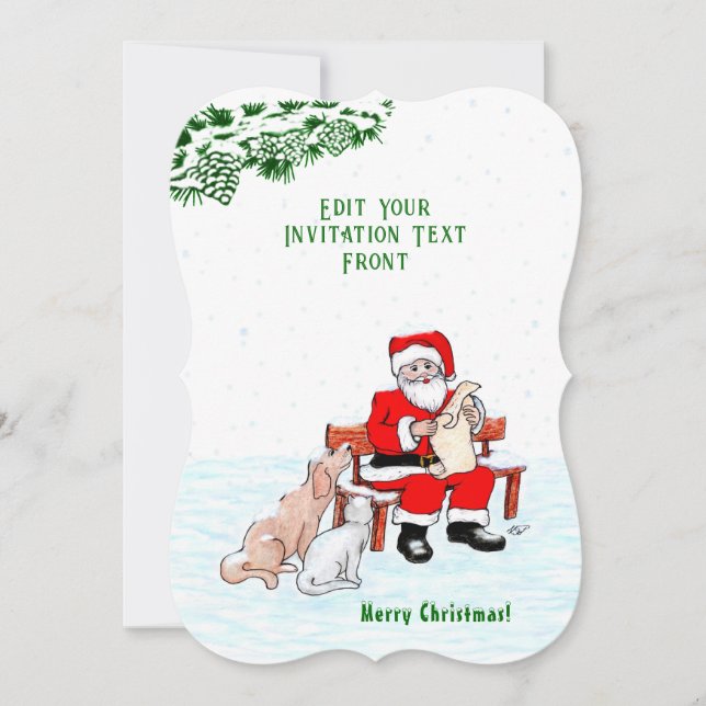Merry Christmas! Santa Claus with Cat and Dog Invitation (Front)