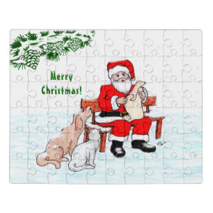 Merry Christmas! Santa Claus with Cat and Dog Jigsaw Puzzle