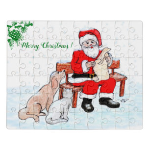 Merry Christmas - Santa Claus with Cat and Dog Jigsaw Puzzle