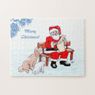Merry Christmas - Santa Claus with Cat and Dog Jigsaw Puzzle