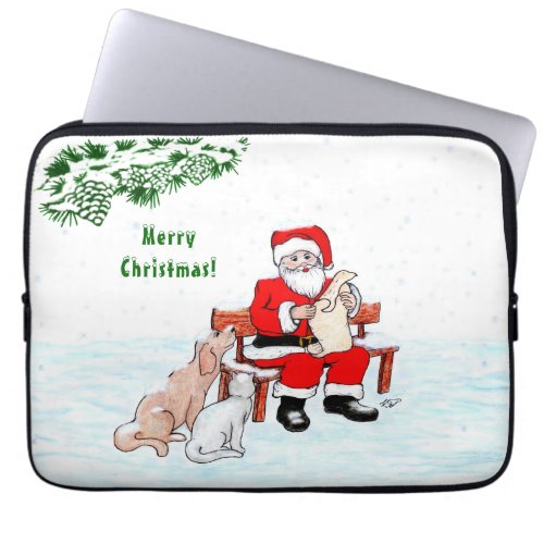 Merry Christmas Santa Claus with Cat and Dog Laptop Sleeve