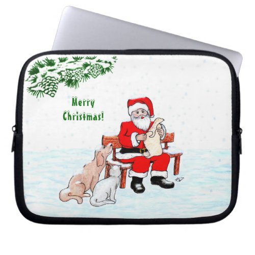 Merry Christmas Santa Claus with Cat and Dog Laptop Sleeve