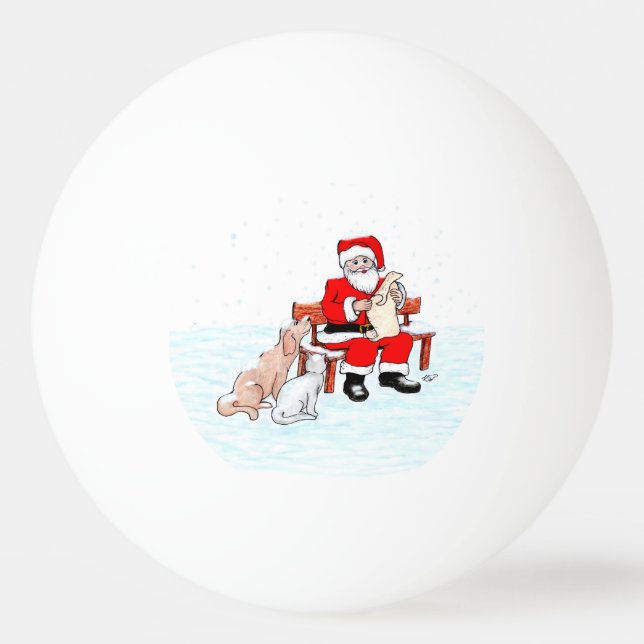 Merry Christmas! Santa Claus with Cat and Dog Ping Pong Ball (Front)
