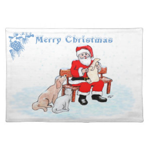 Merry Christmas - Santa Claus with Cat and Dog Placemat