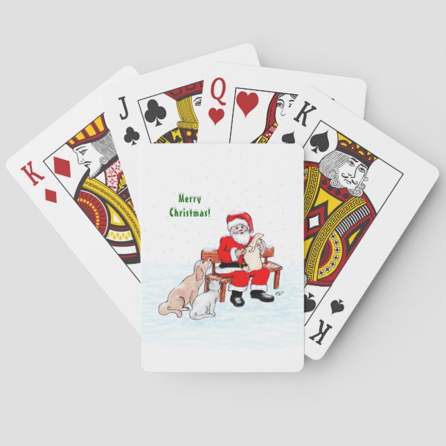 Merry Christmas! Santa Claus with Cat and Dog Poker Cards (Back)