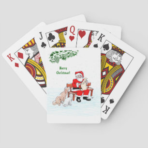 Merry Christmas! Santa Claus with Cat and Dog Poker Cards