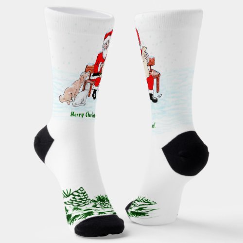 Merry Christmas Santa Claus with Cat and Dog Socks