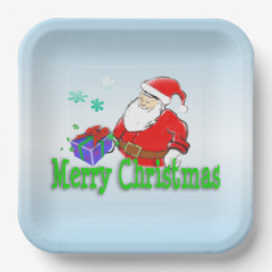 Merry Christmas Santa Claus with Gift Paper Plates