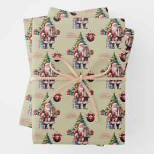Merry Christmas Santa Claus with Presents Wrapping Paper Sheets