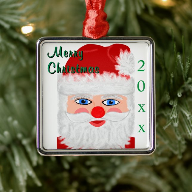 Merry Christmas Santa Claus Year Metal Ornament (Tree)