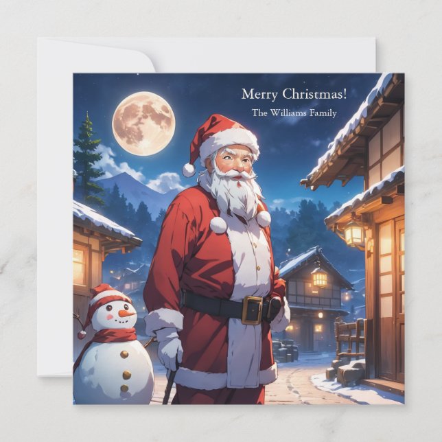 Merry Christmas Santa Clause and Snowman  Holiday Card (Front)