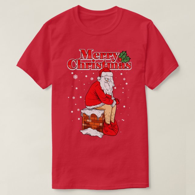 Merry Christmas Santa Clause Chimney Poop T-Shirt (Design Front)