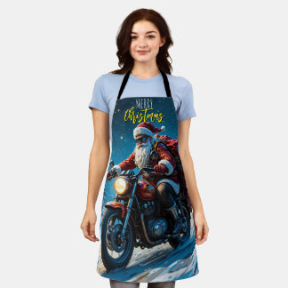 Merry Christmas Santa Clause On Motorcycle Apron