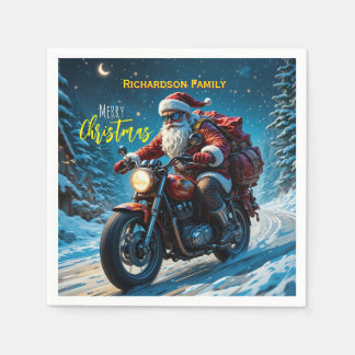 Merry Christmas Santa Clause On Motorcycle Napkins