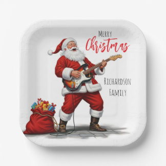 Merry Christmas Santa Clause Playing Guitar Paper Plates