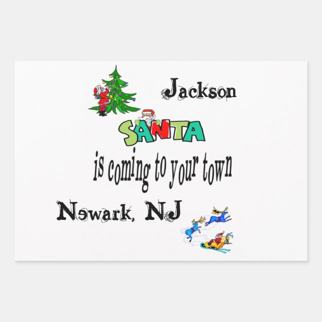 Merry Christmas Santa Coming to Town  Wrapping Paper Sheets (Front 2)