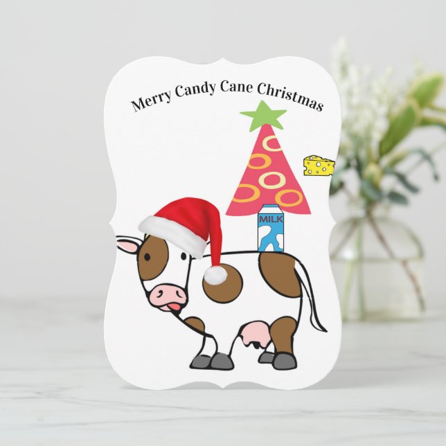 Merry Christmas Santa Cow CheeseFlat Greeting Card (Standing Front)