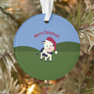 Merry Christmas Santa Cow Ornament