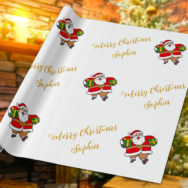 Merry Christmas Santa Custom Name Personalized Wrapping Paper (Creator Uploaded)