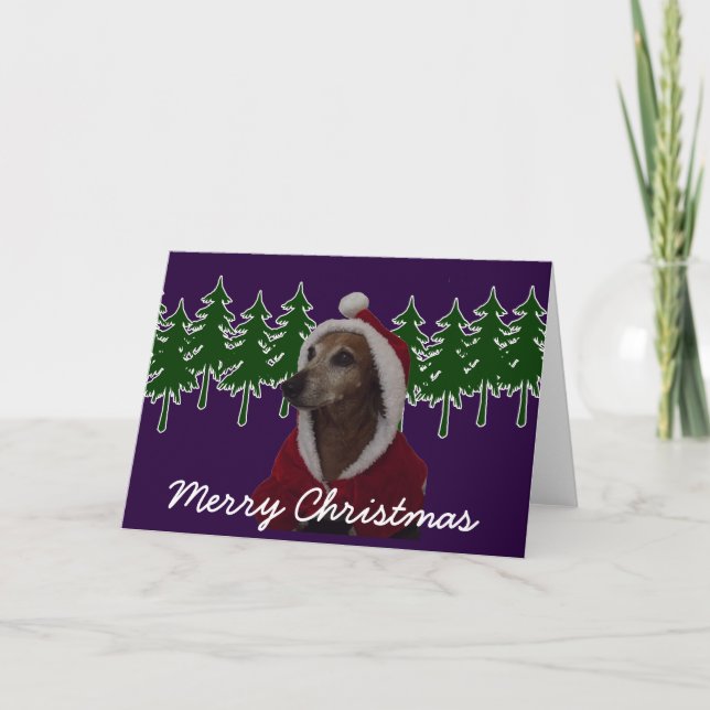 Merry Christmas Santa Dachsund Holiday Card (Front)