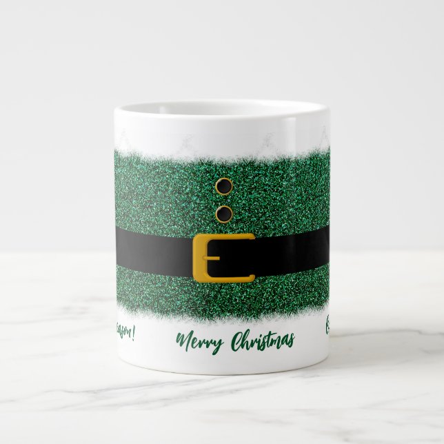 Merry Christmas-Santa-Dazzling Green- Giant Coffee Mug (Front)
