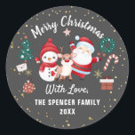 Merry Christmas Santa Deer Snowman Holiday Classic Round Sticker<br><div class="desc">Merry Christmas Santa Deer Snowman Holiday Classic Round Sticker</div>