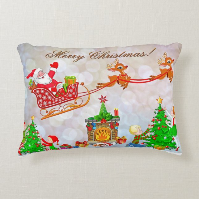 Merry Christmas Santa Delivering Gifts Decorative Pillow (Front)