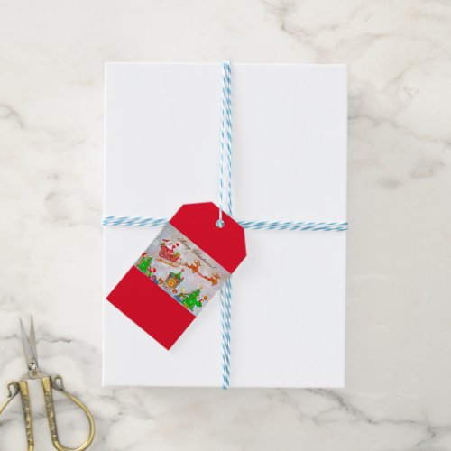 Merry Christmas Santa Delivering Gifts Gift Tags