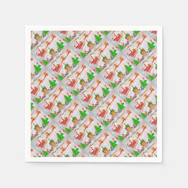 Merry Christmas Santa Delivering Gifts Napkins (Front)