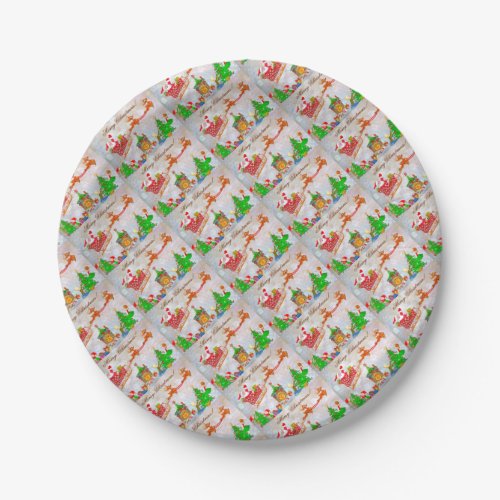 Merry Christmas Santa Delivering Gifts Paper Plates