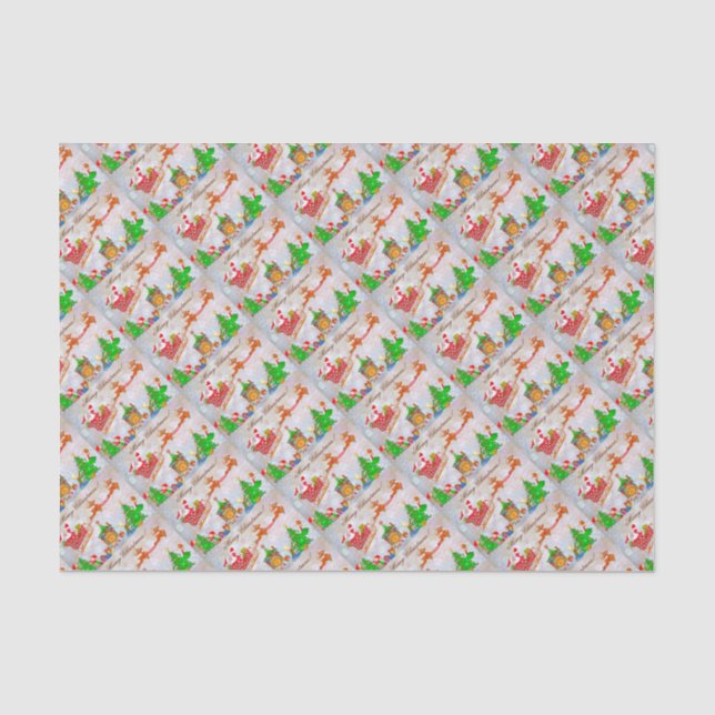 Merry Christmas Santa Delivering Gifts Tissue Paper (Front)