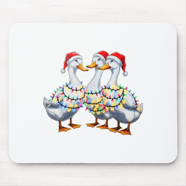 Merry Christmas Santa Duck Goose Xmas Tree Light F Mouse Pad (Front)