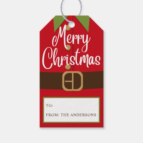 Merry Christmas Santa Elf Suit Personalized Name Gift Tags