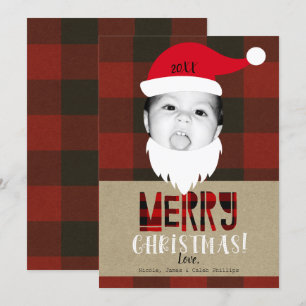 Merry Christmas Santa Face Cute Photo Holiday Invitation