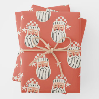 Merry Christmas - Santa Face nursery winter Star Wrapping Paper Sheets