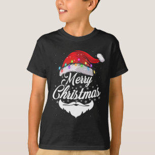 Merry Christmas Santa Face With Red Hat Lights Xma T-Shirt