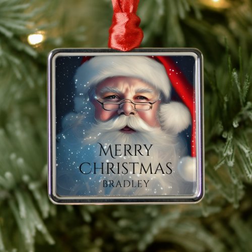 Merry Christmas Santa Festive Winter Holidays  Metal Ornament