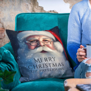 Merry Christmas Santa Festive Winter Holidays Throw Pillow