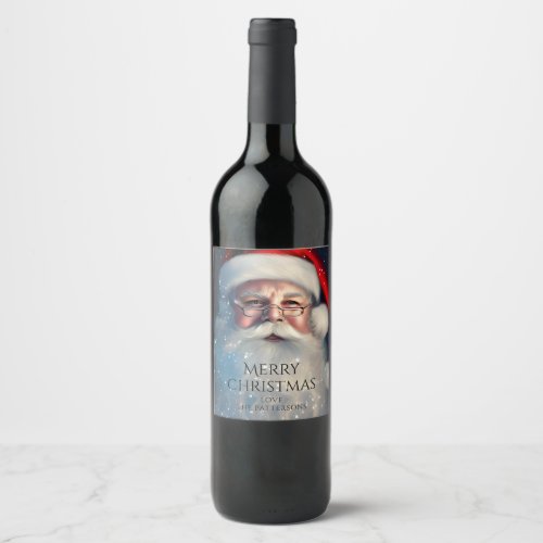 Merry Christmas Santa Festive Winter Holidays Wine Label
