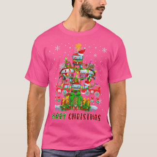 Merry Christmas Santa Fire Trucks Xmas Tree Light  T-Shirt