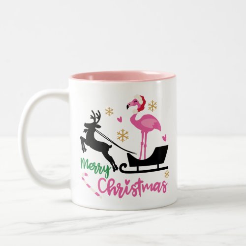 Merry Christmas Santa Flamingo Holiday Two_Tone Coffee Mug