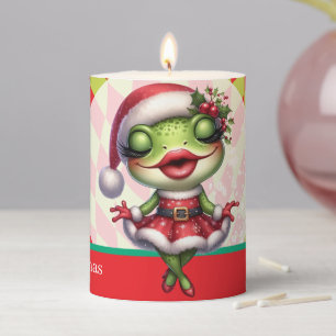 Merry Christmas Santa Frog Girly Red Lips Pillar Candle